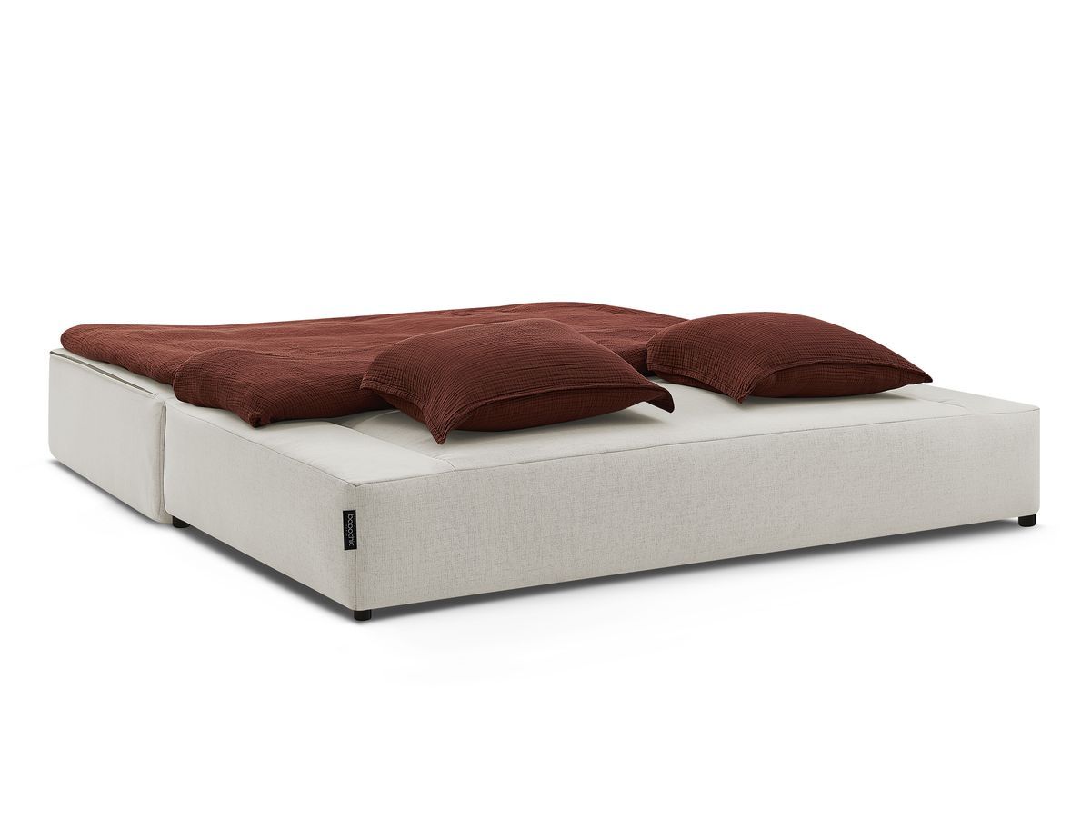 Canapé droit convertible LEANDRE bi matière avec deux poufs