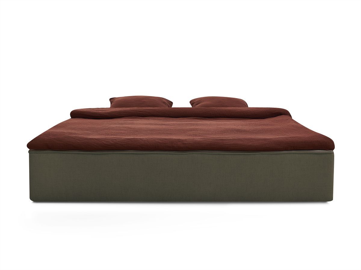Canapé droit convertible LEANDRE bi matière avec deux poufs