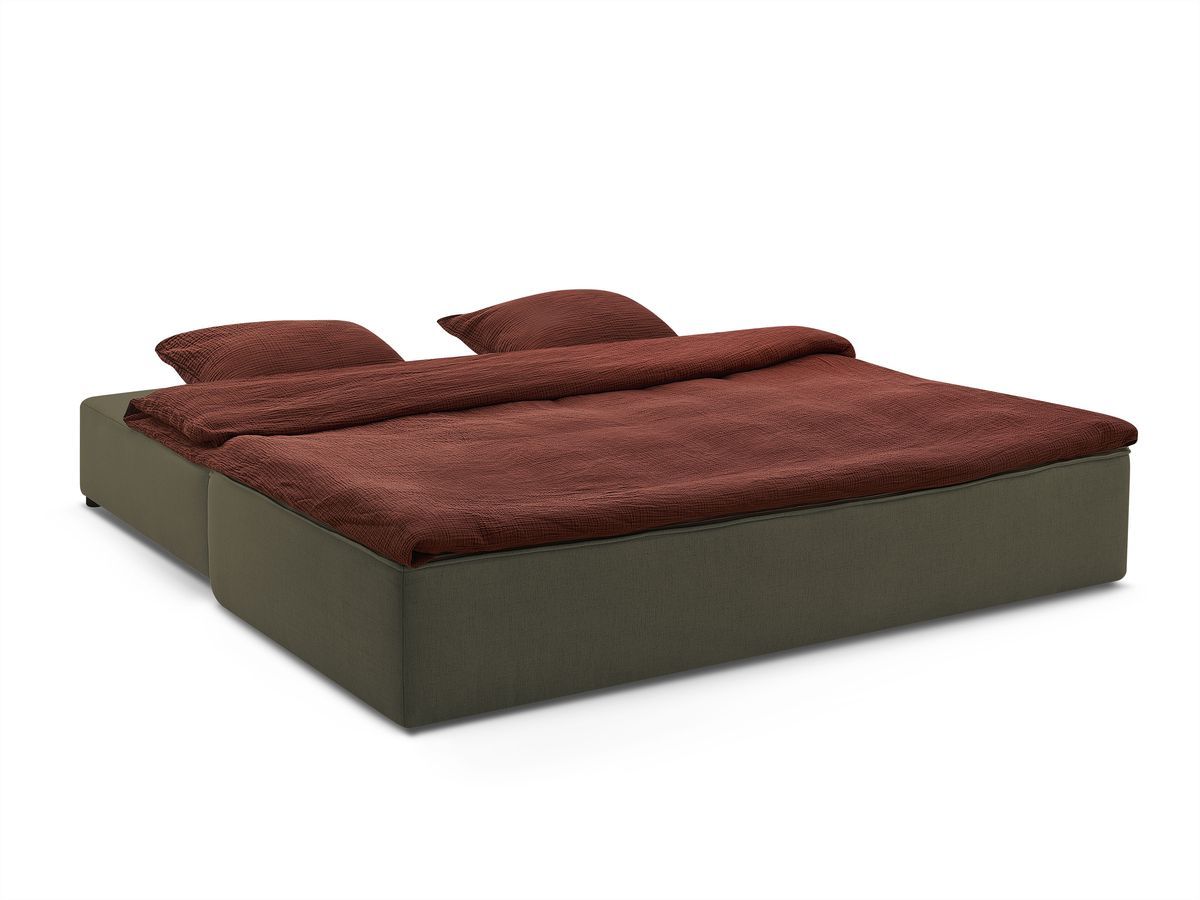 Canapé droit convertible LEANDRE bi matière avec deux poufs