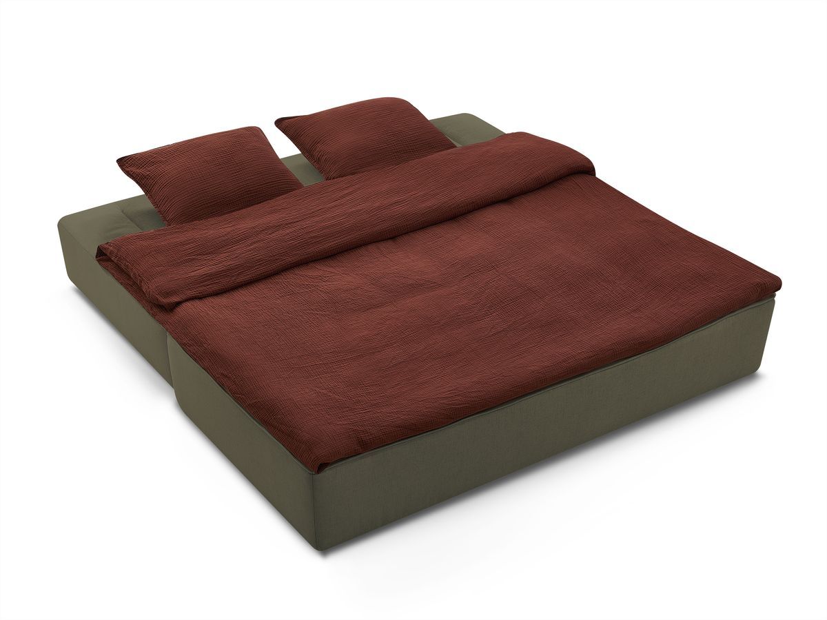 Canapé droit convertible LEANDRE bi matière avec deux poufs