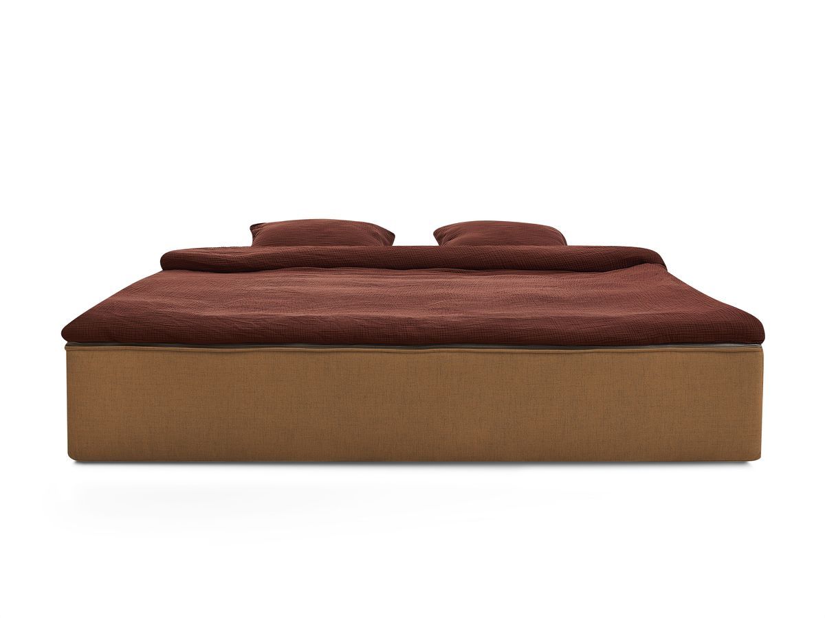 Canapé droit convertible LEANDRE bi matière avec deux poufs