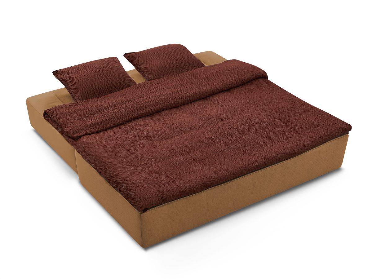 Canapé droit convertible LEANDRE bi matière avec deux poufs