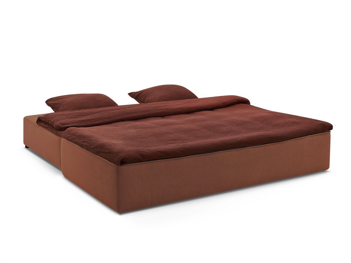 Canapé droit convertible LEANDRE bi matière avec deux poufs