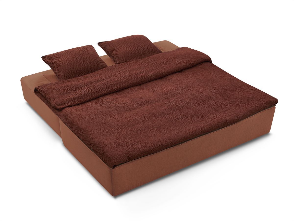 Canapé droit convertible LEANDRE bi matière avec deux poufs