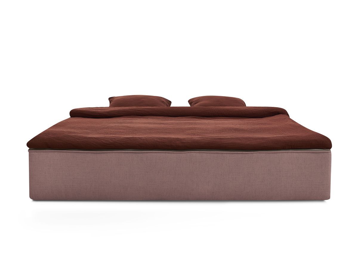 Canapé droit convertible LEANDRE bi matière avec deux poufs