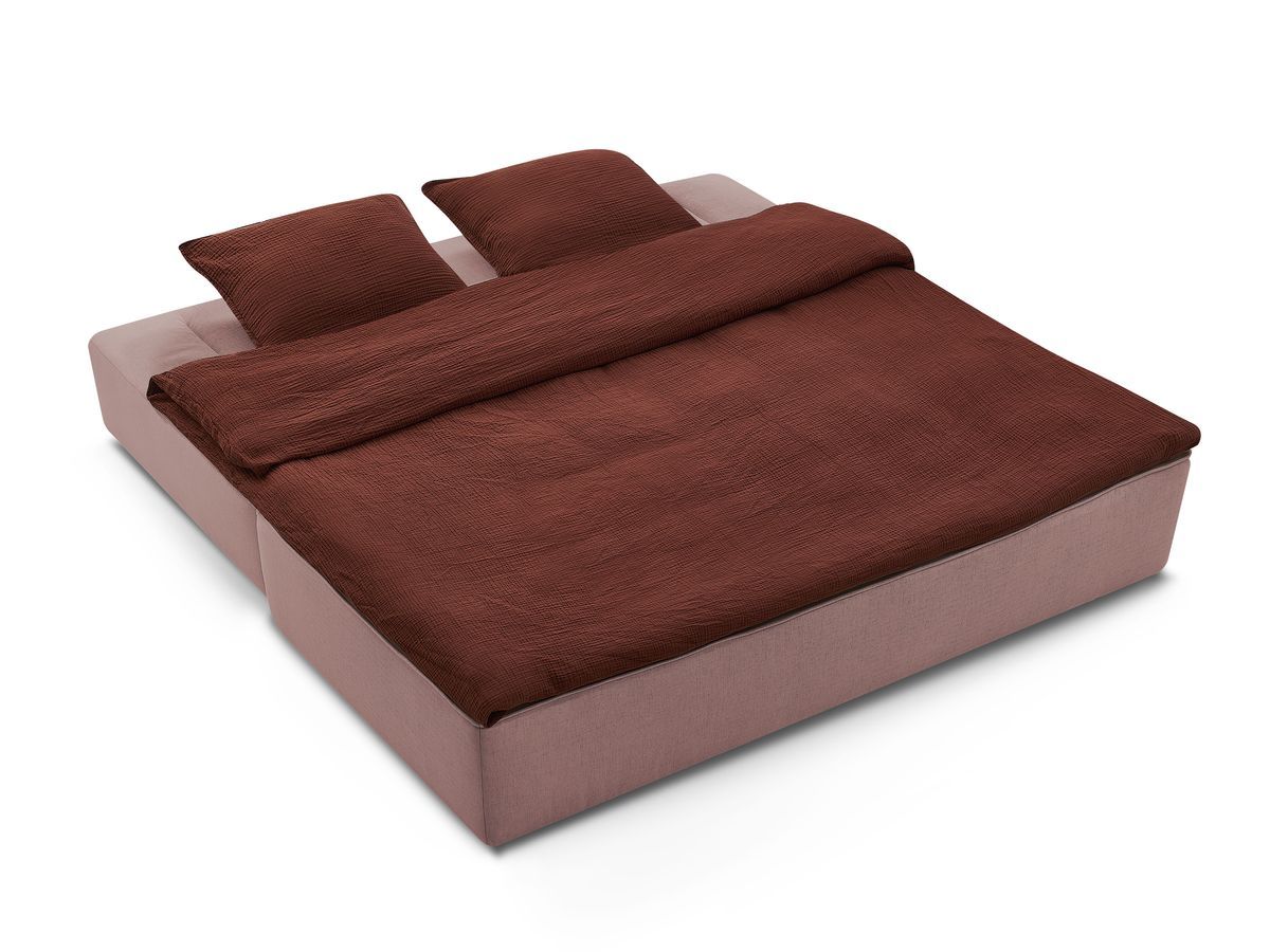 Canapé droit convertible LEANDRE bi matière avec deux poufs