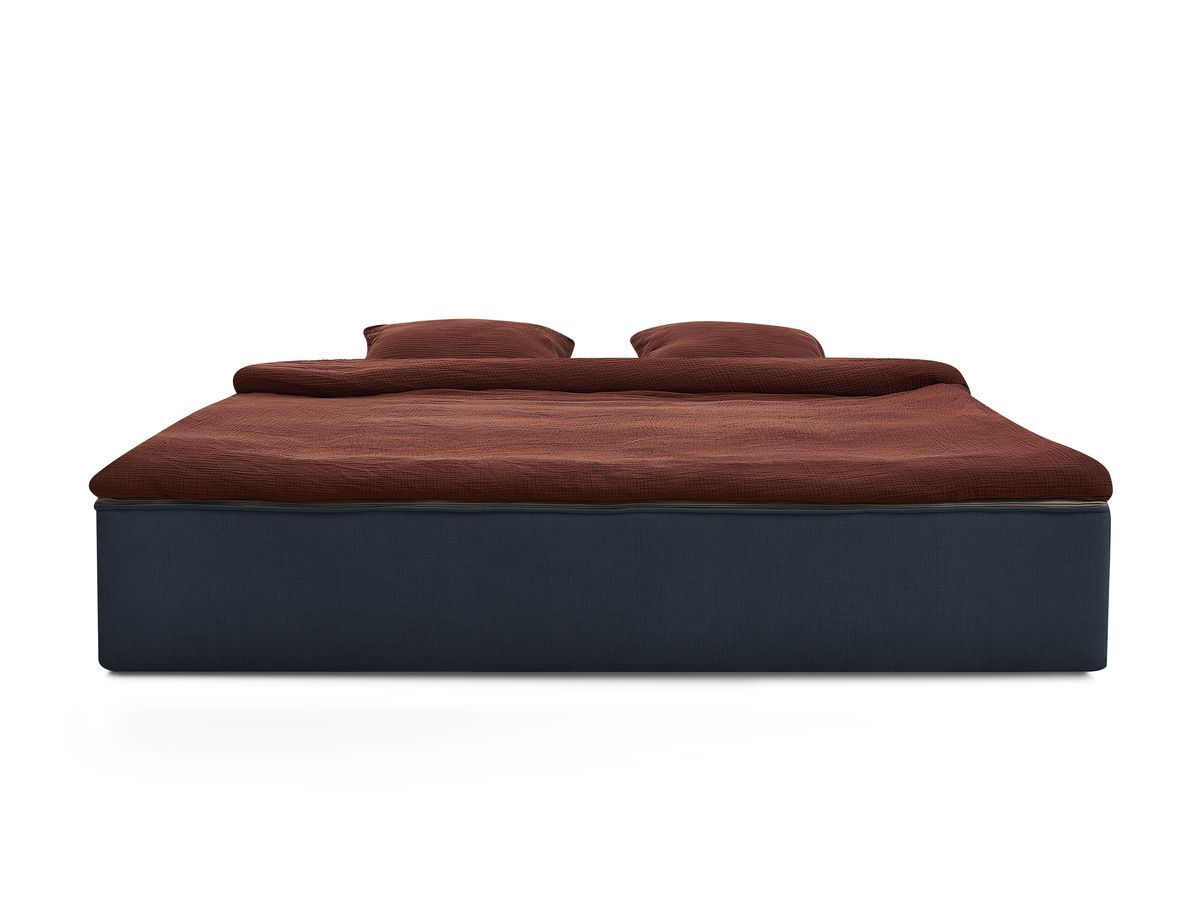 Canapé droit convertible LEANDRE bi matière avec deux poufs