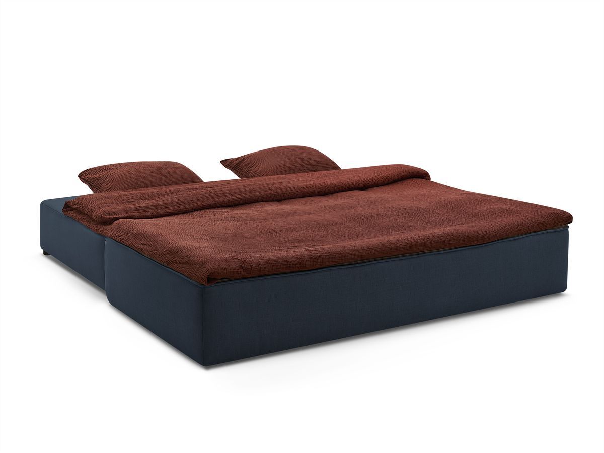 Canapé droit convertible LEANDRE bi matière avec deux poufs