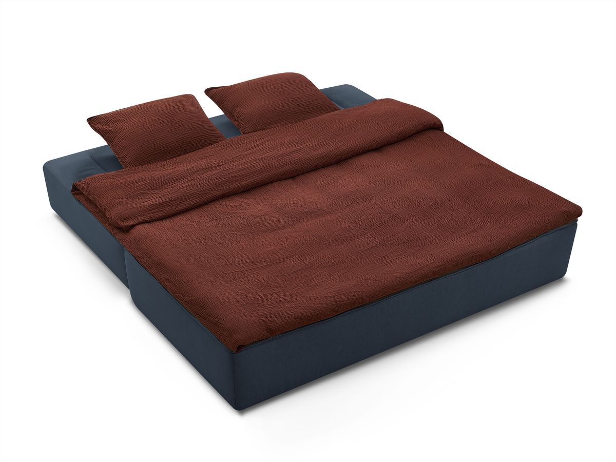 Canapé droit convertible LEANDRE bi matière avec deux poufs
