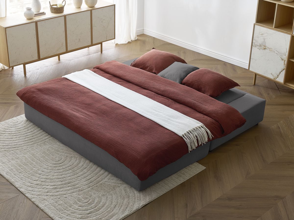Canapé d'angle fixe EVEREST tissu chiné - Orange - Angle droit - 10 coussins