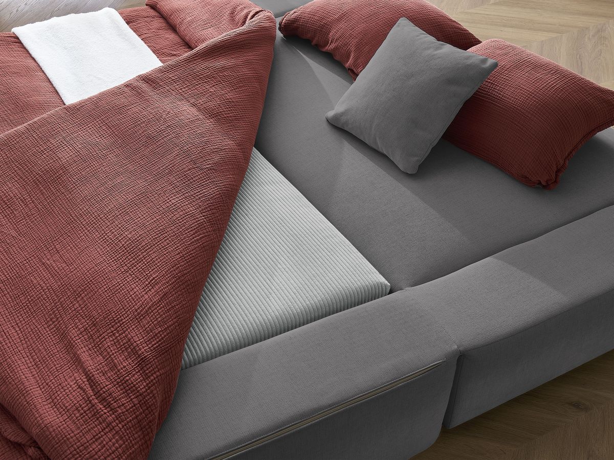 Canapé d'angle fixe EVEREST tissu chiné - Orange - Angle droit - 10 coussins