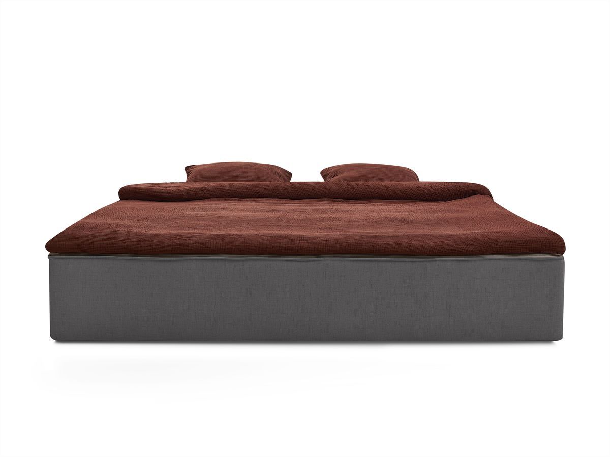 Canapé d'angle fixe EVEREST tissu chiné - Orange - Angle droit - 10 coussins
