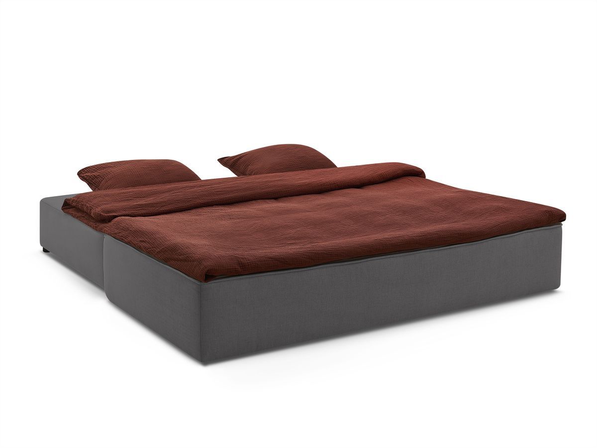 Canapé d'angle fixe EVEREST tissu chiné - Orange - Angle droit - 10 coussins