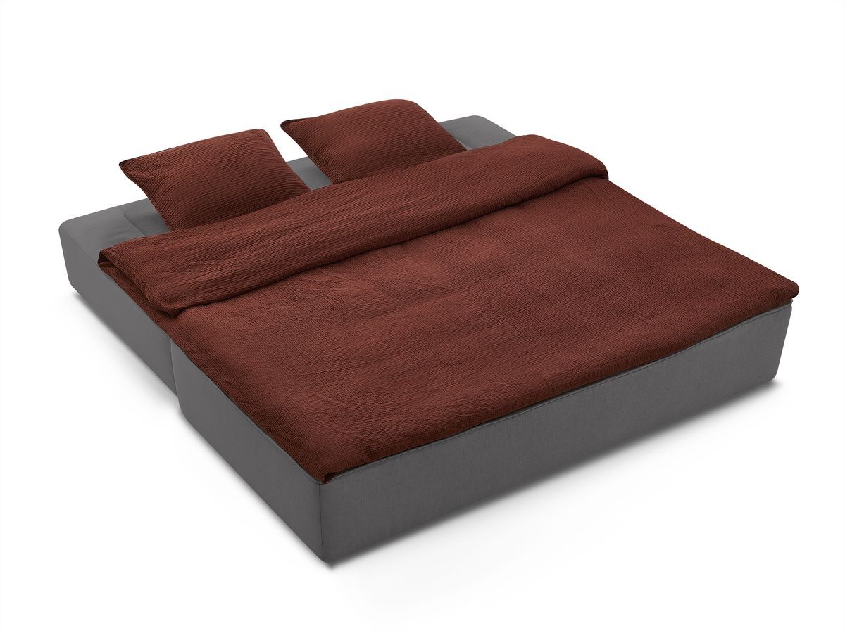 Canapé d'angle fixe EVEREST tissu chiné - Orange - Angle droit - 10 coussins