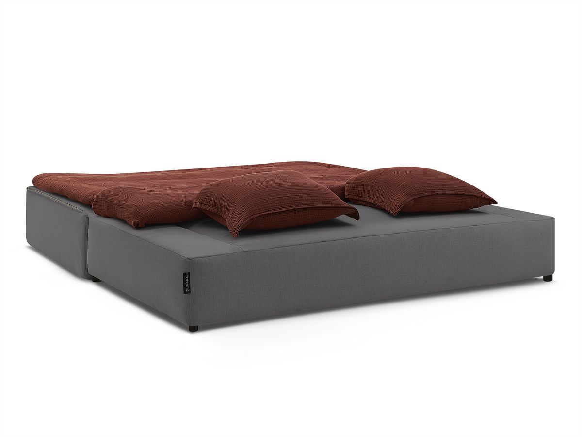 Canapé d'angle fixe EVEREST tissu chiné - Orange - Angle droit - 10 coussins