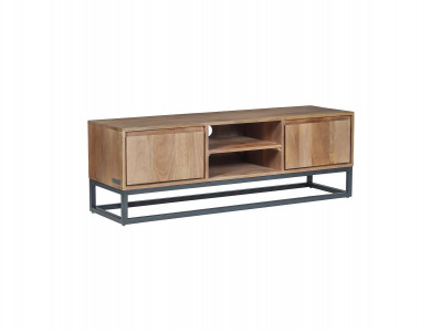 Meuble TV 2 portes 140 cm BERGERAC bois massif de manguier
