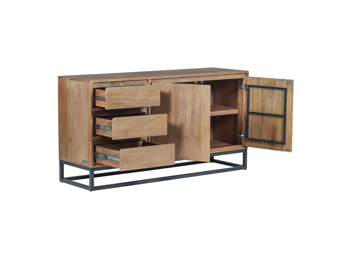 Buffet 2 portes 3 tiroirs 150 cm BERGERAC bois massif de manguier