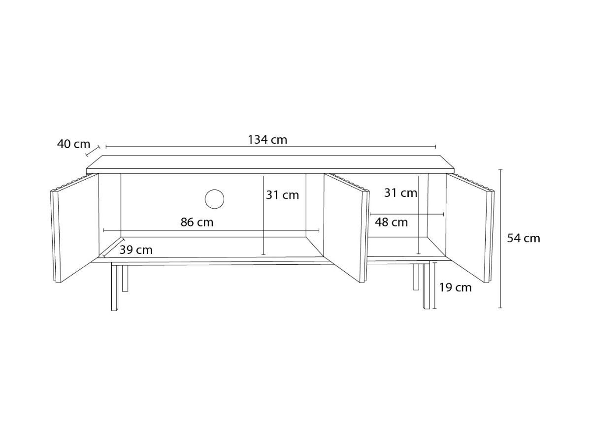 TV-kast met 3 deuren, 134 cm, CORNEILLE, massief grenenhouten latten
