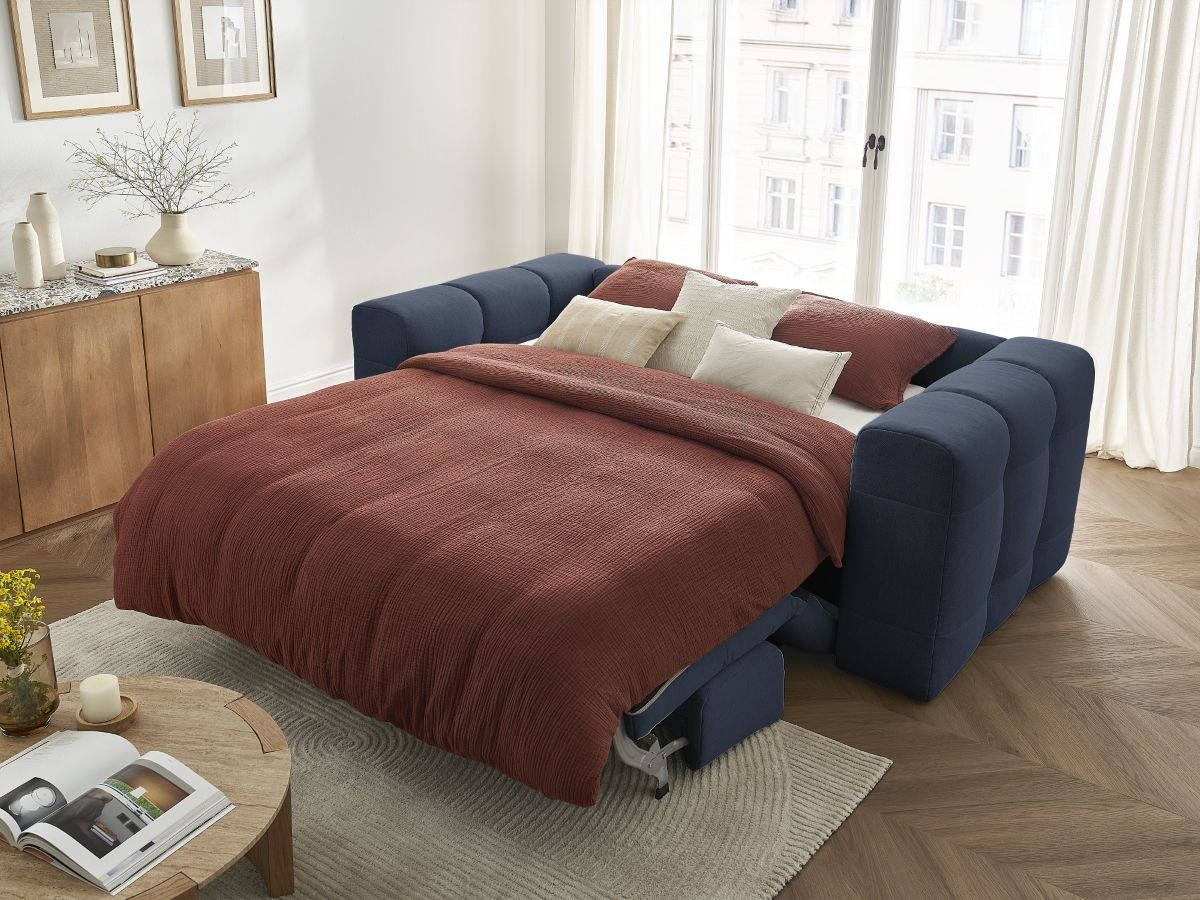 Canapé d'angle fixe EVEREST tissu chiné - Orange - Angle droit - 10 coussins