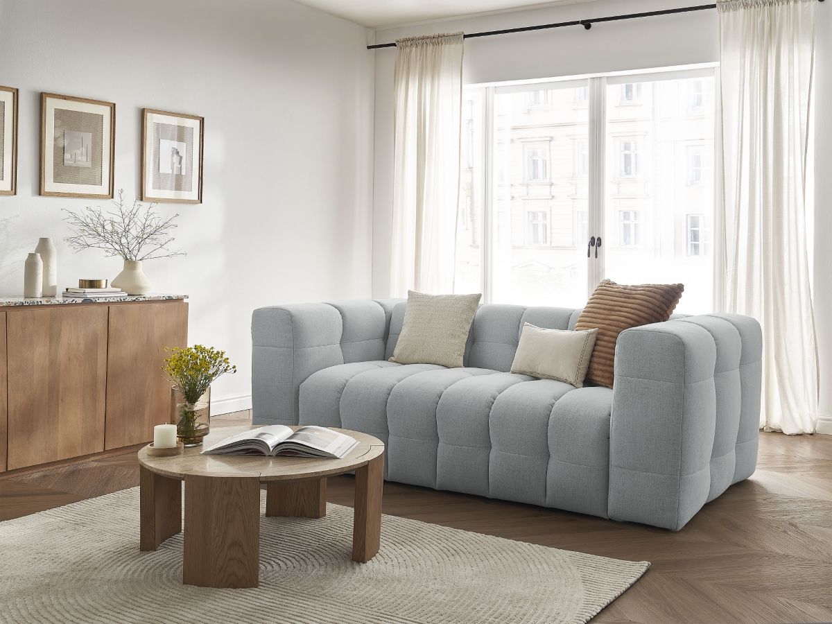 Canapé droit convertible 3 places CLOUD lisse gris clair