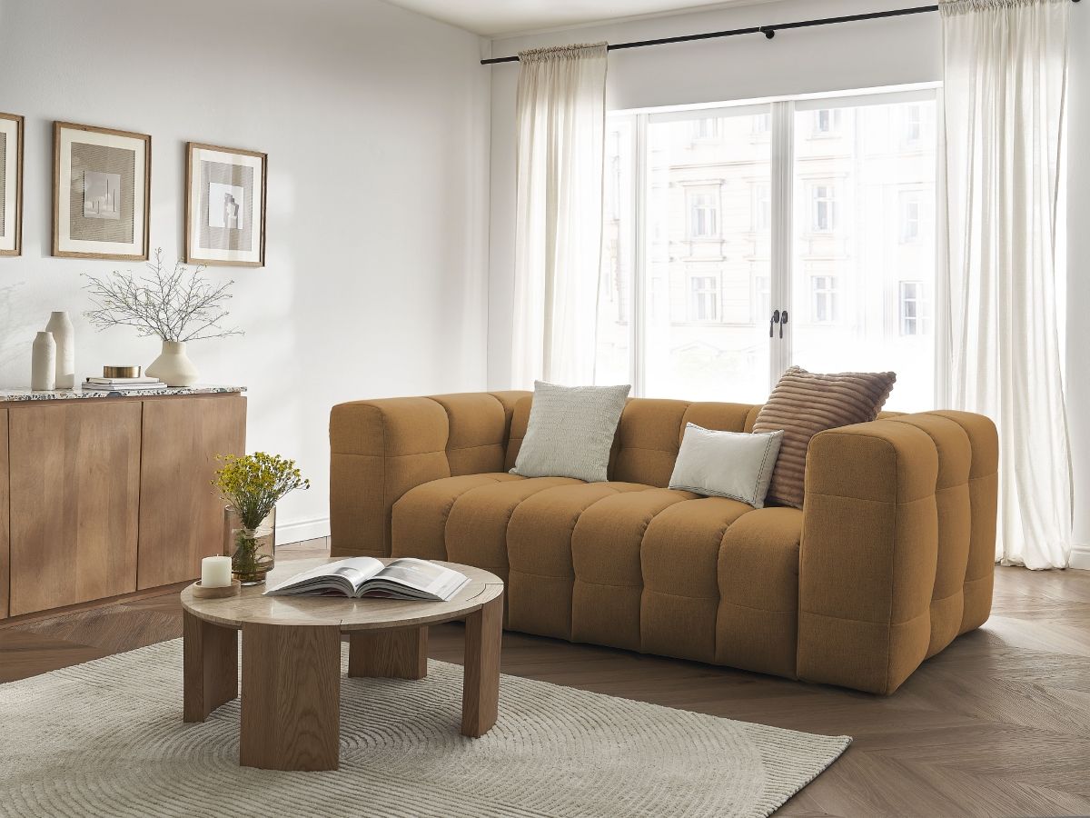 Canapé droit convertible 3 places CLOUD lisse jaune