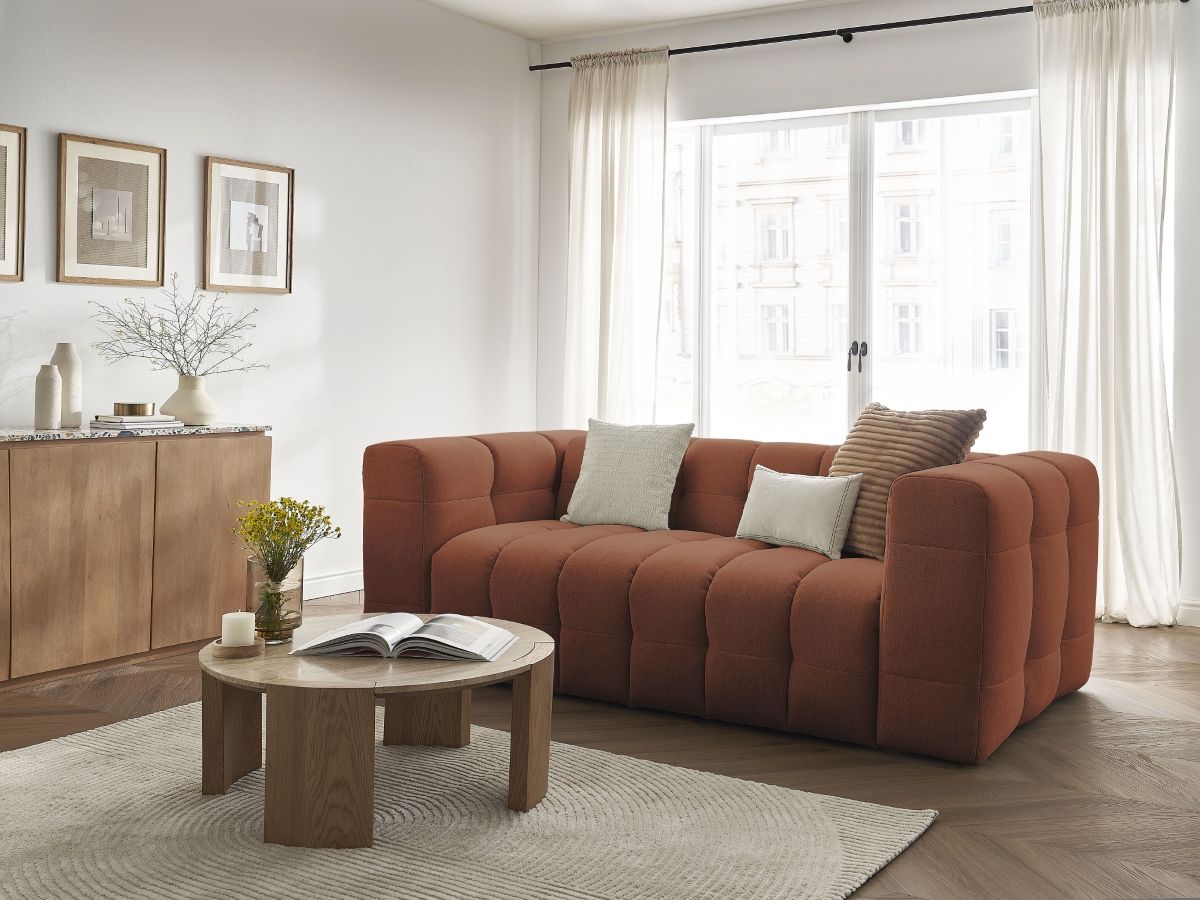 Canapé droit convertible 3 places CLOUD lisse orange