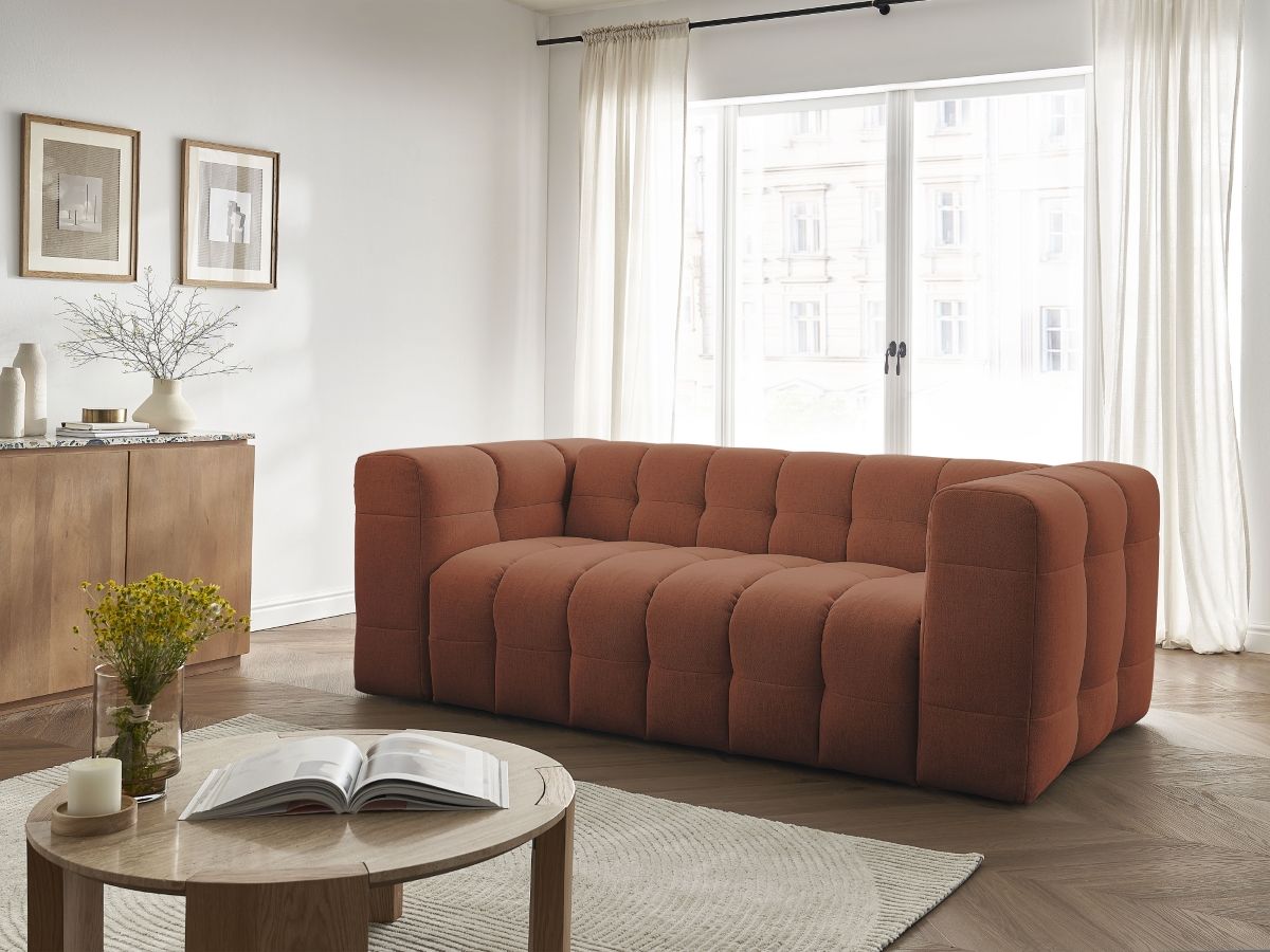Canapé droit convertible 3 places CLOUD tissu lisse orange   BOBOCHIC - Vue supplémentaire 3