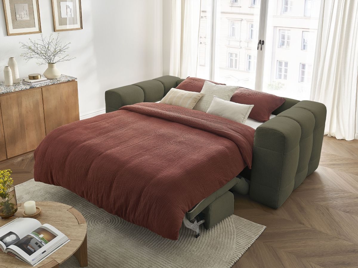 Canapé d'angle fixe EVEREST tissu chiné - Orange - Angle droit - 10 coussins