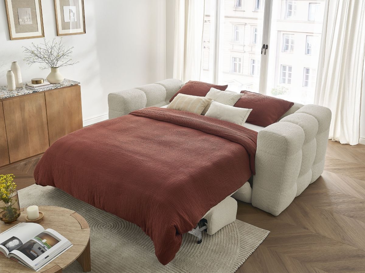 Canapé d'angle fixe EVEREST tissu chiné - Orange - Angle droit - 10 coussins