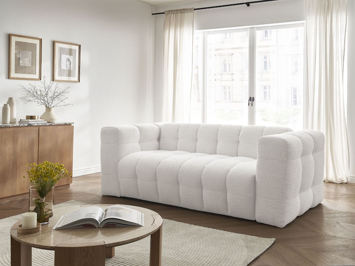 Canapé droit convertible 3 places CLOUD bouclette blanc — vue 5