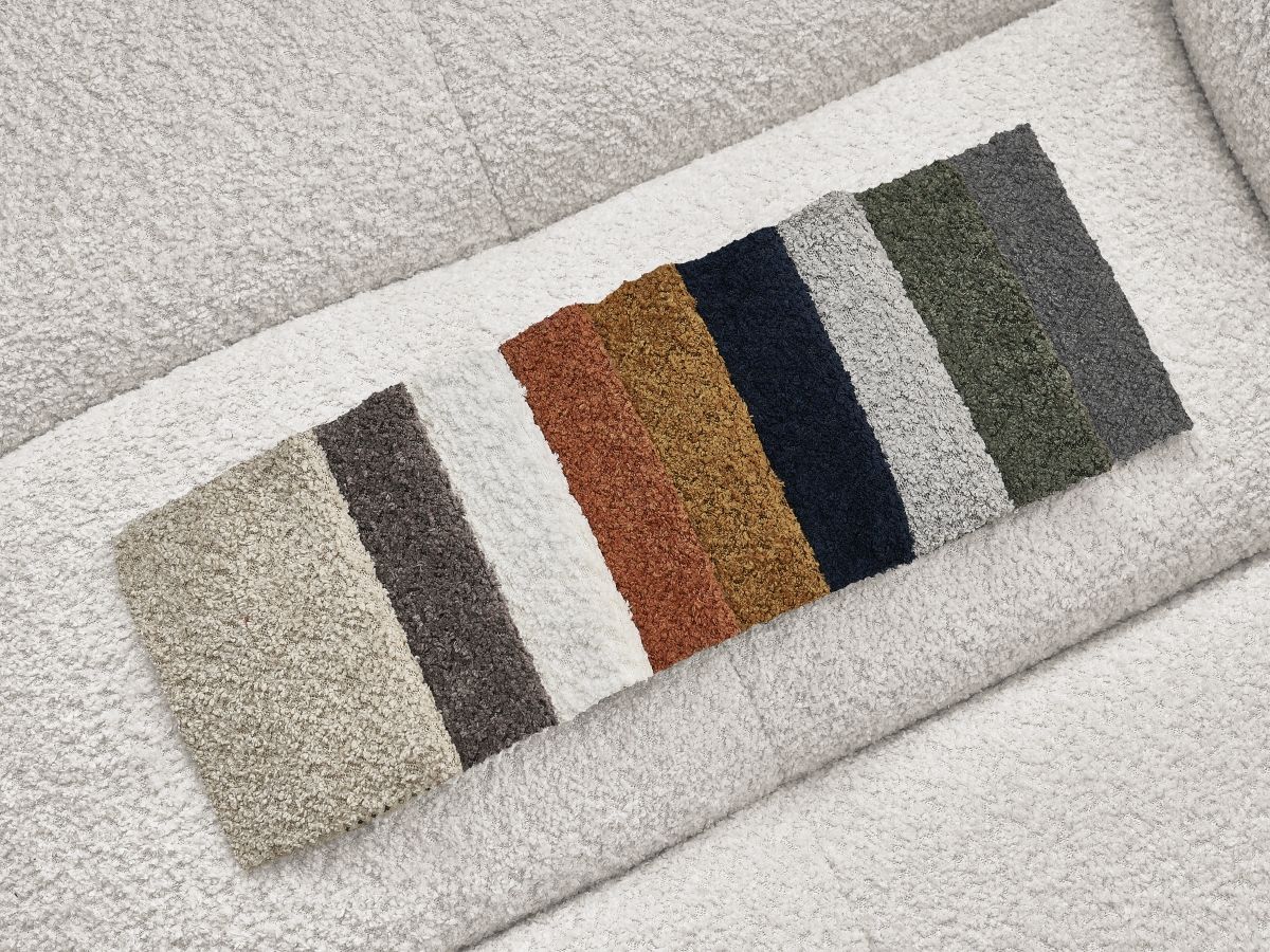 Canapé d'angle fixe EVEREST tissu chiné - Orange - Angle droit - 10 coussins