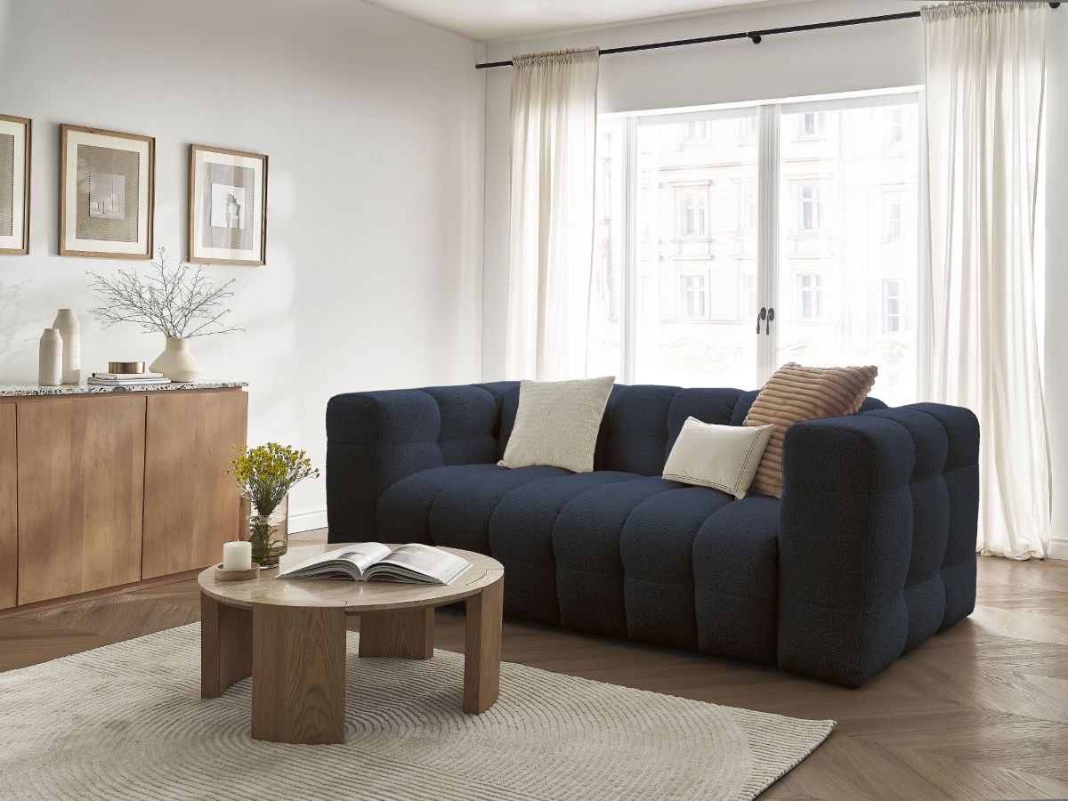 Canapé droit convertible 3 places CLOUD tissu bouclette