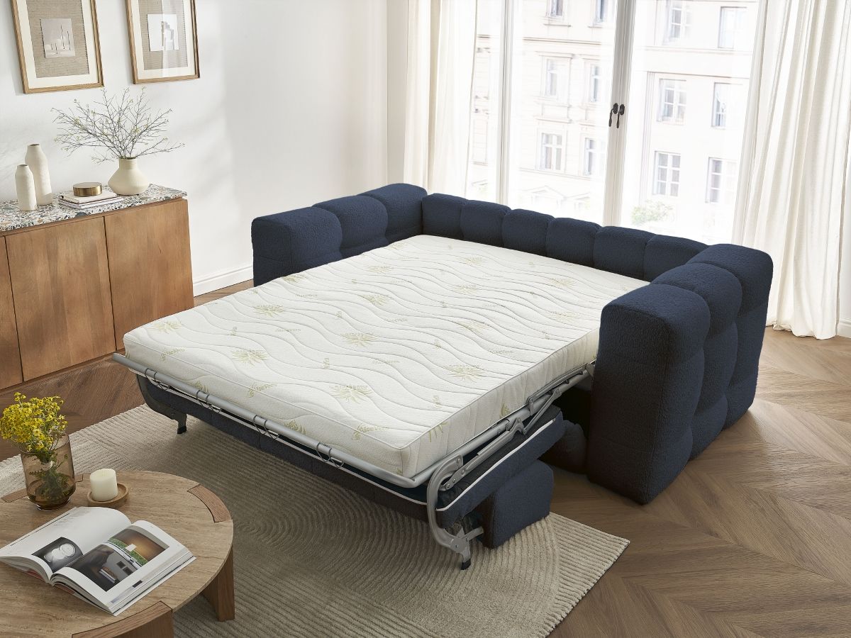 Canapé droit convertible 3 places CLOUD tissu bouclette
