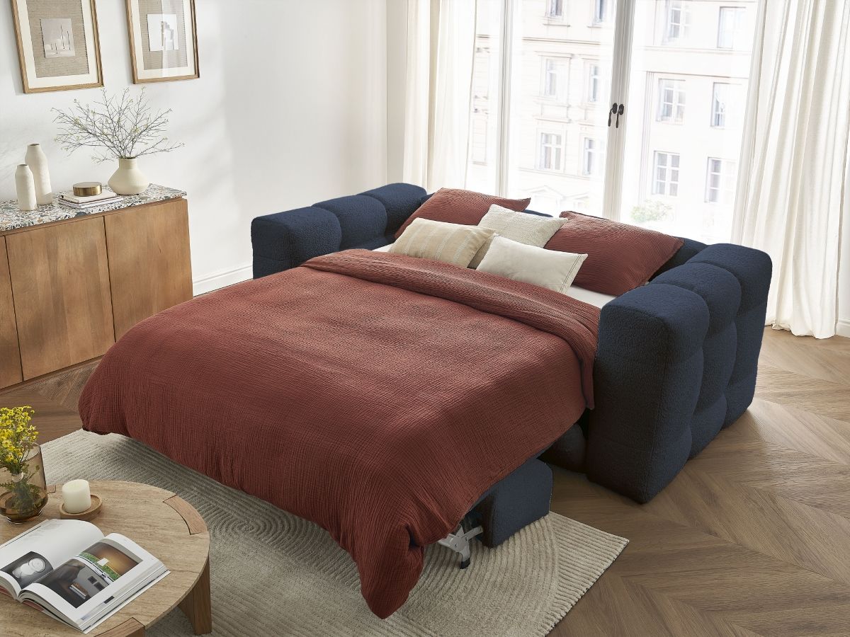 Canapé droit convertible 3 places CLOUD tissu bouclette