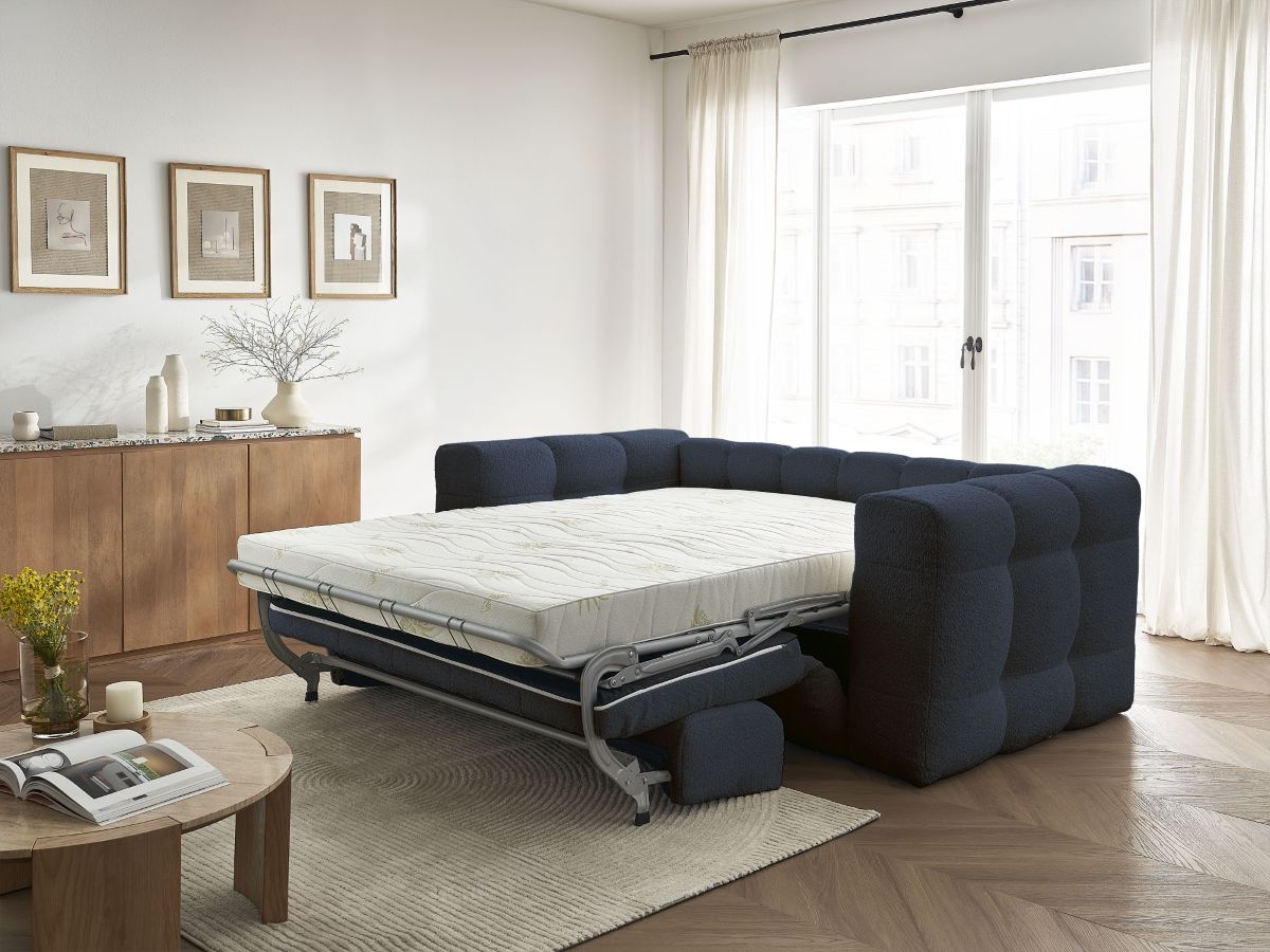 Canapé droit convertible 3 places CLOUD tissu bouclette