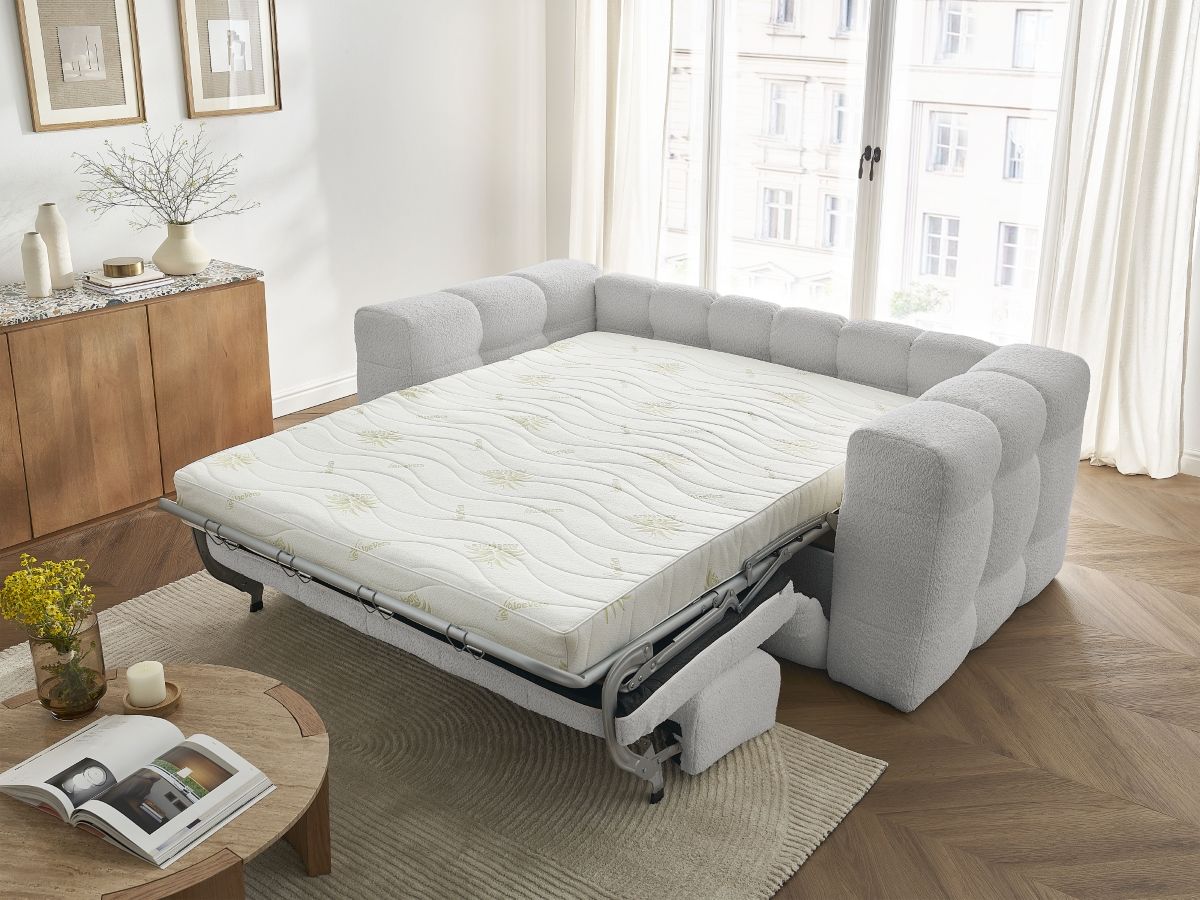 Canapé droit convertible 3 places CLOUD tissu bouclette