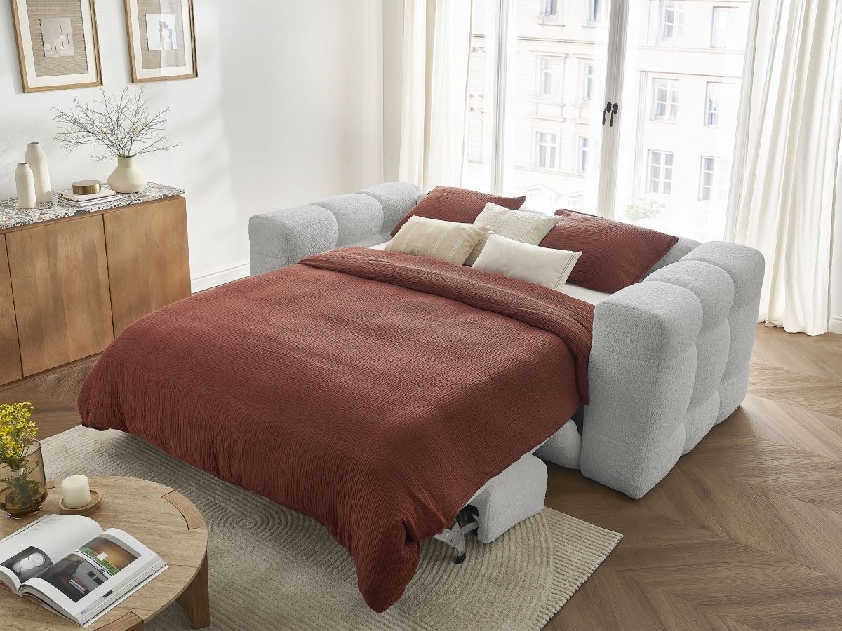 Canapé droit convertible 3 places CLOUD tissu bouclette