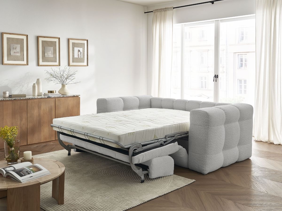 Canapé droit convertible 3 places CLOUD tissu bouclette