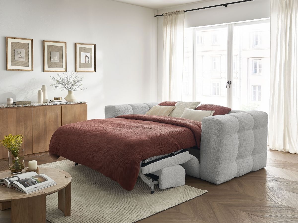Canapé droit convertible 3 places CLOUD tissu bouclette