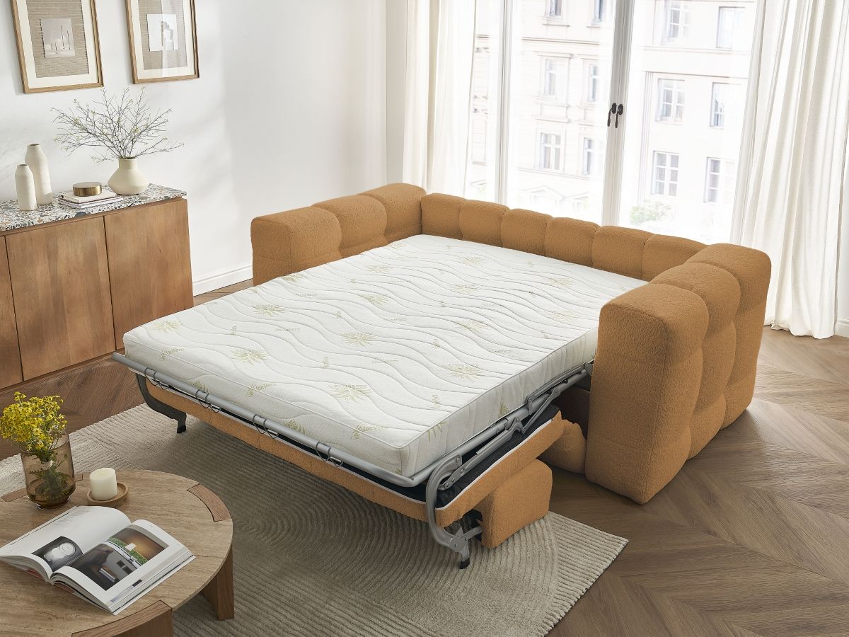 Canapé droit convertible 3 places CLOUD tissu bouclette