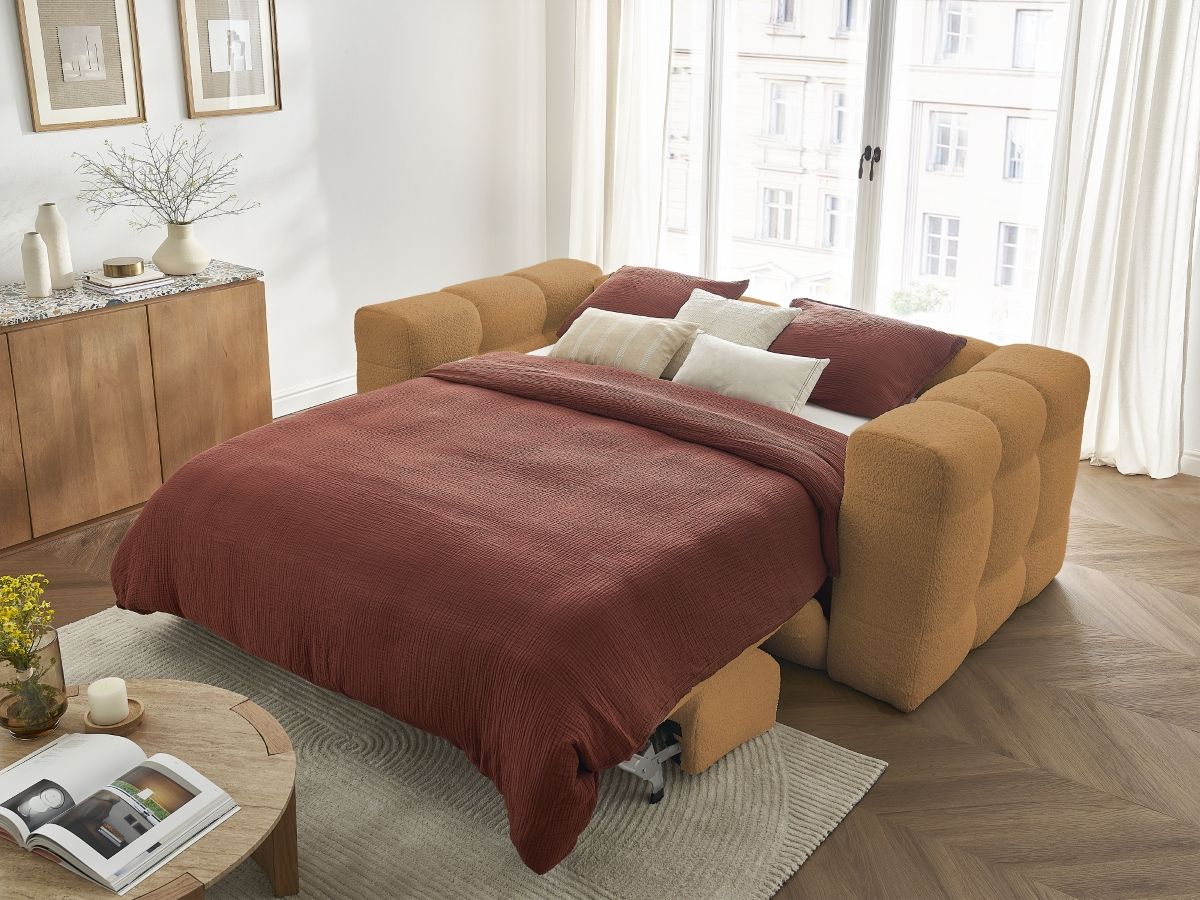 Canapé droit convertible 3 places CLOUD tissu bouclette