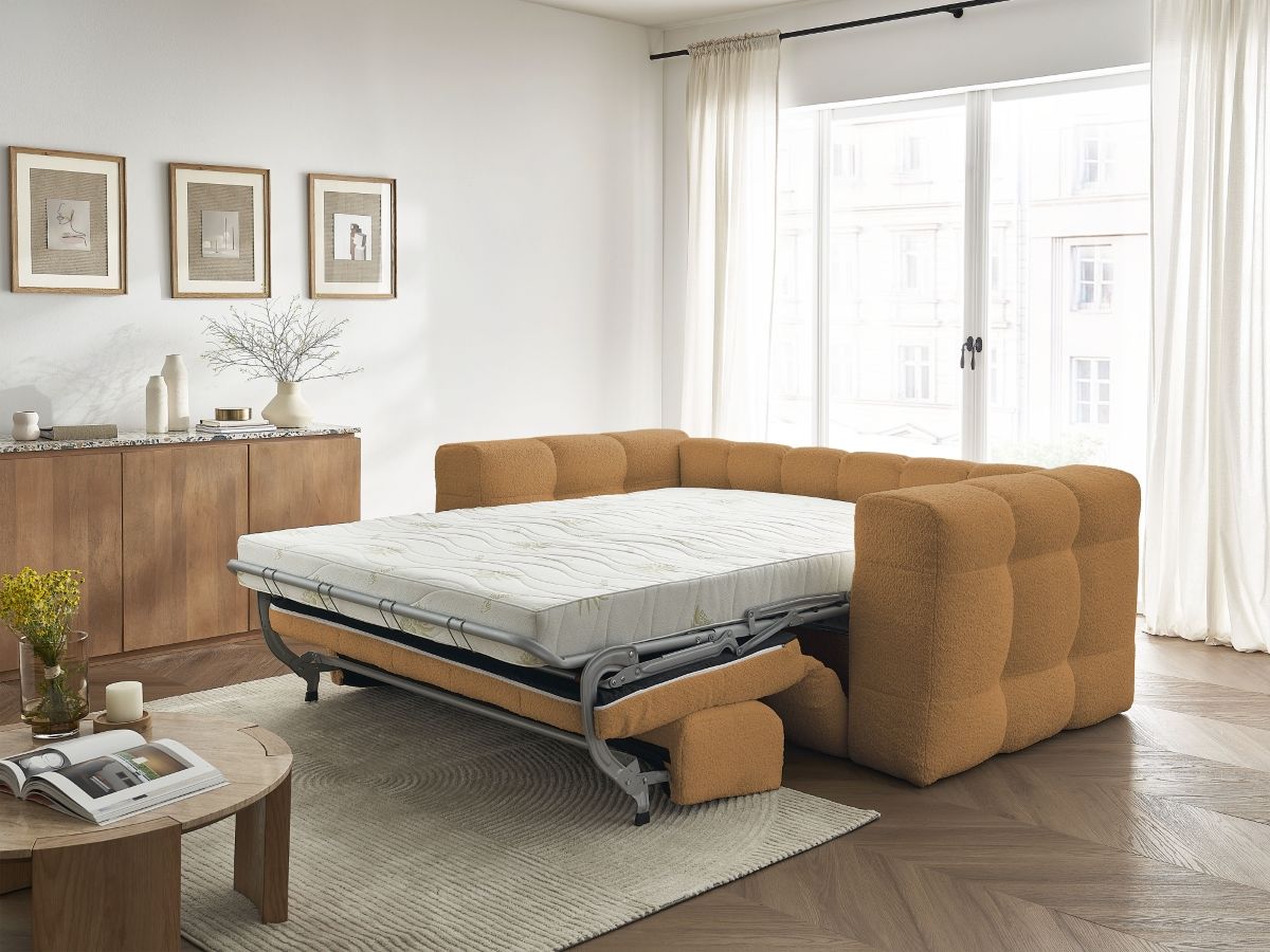 Canapé droit convertible 3 places CLOUD tissu bouclette