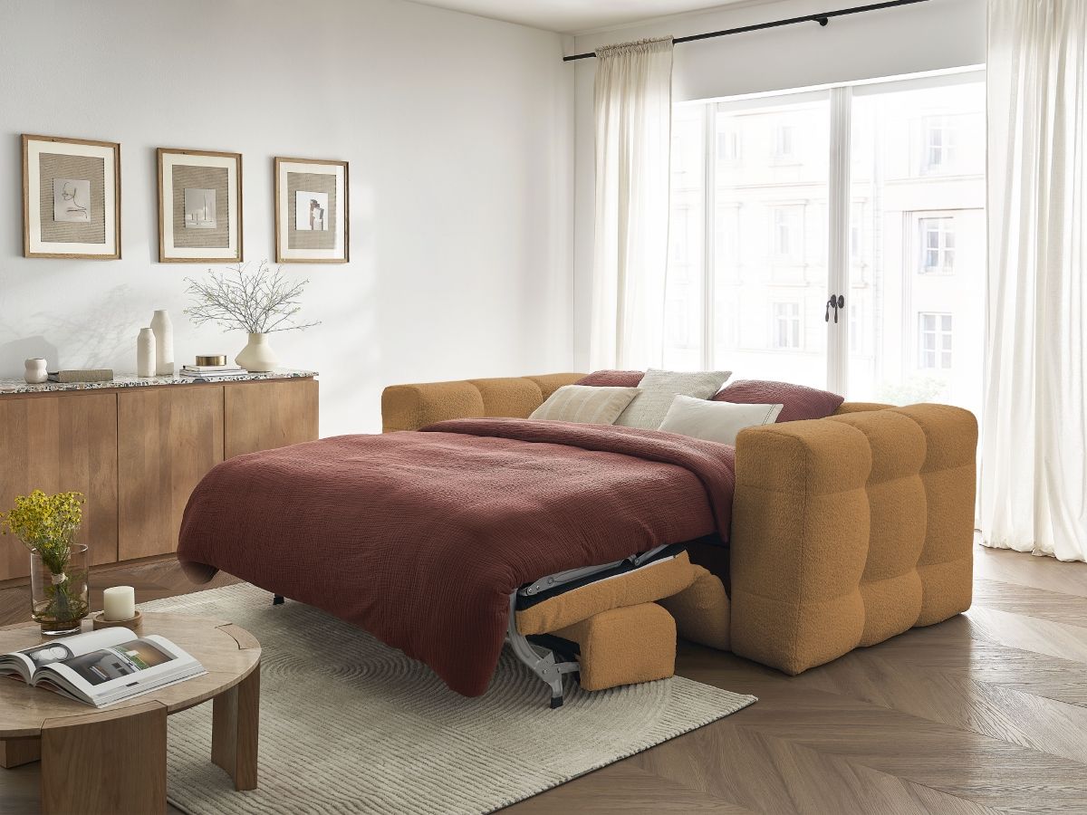 Canapé droit convertible 3 places CLOUD tissu bouclette