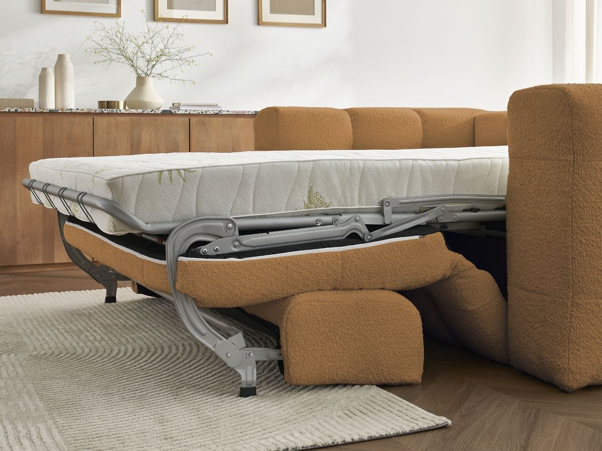 Canapé droit convertible 3 places CLOUD tissu bouclette