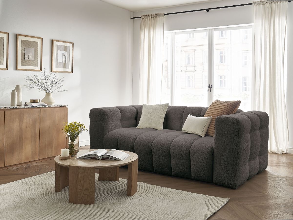Canapé droit convertible 3 places CLOUD tissu bouclette