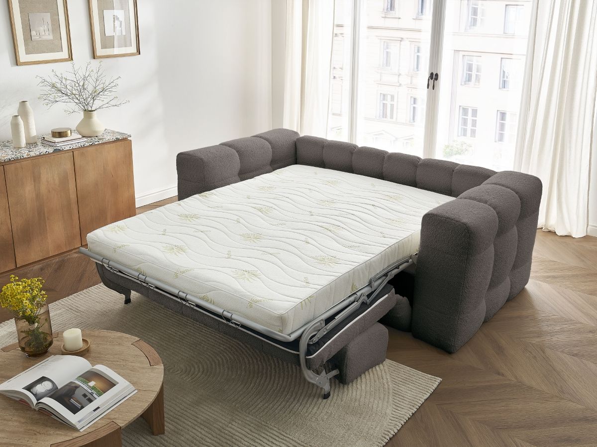 Canapé droit convertible 3 places CLOUD tissu bouclette