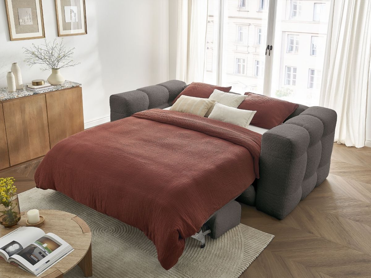 Canapé droit convertible 3 places CLOUD tissu bouclette