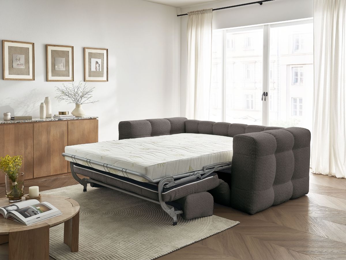 Canapé droit convertible 3 places CLOUD tissu bouclette
