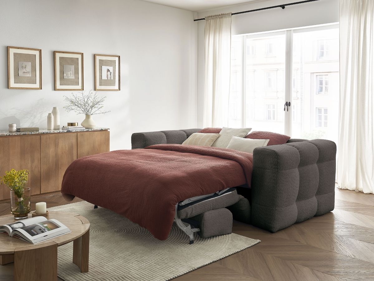 Canapé droit convertible 3 places CLOUD tissu bouclette