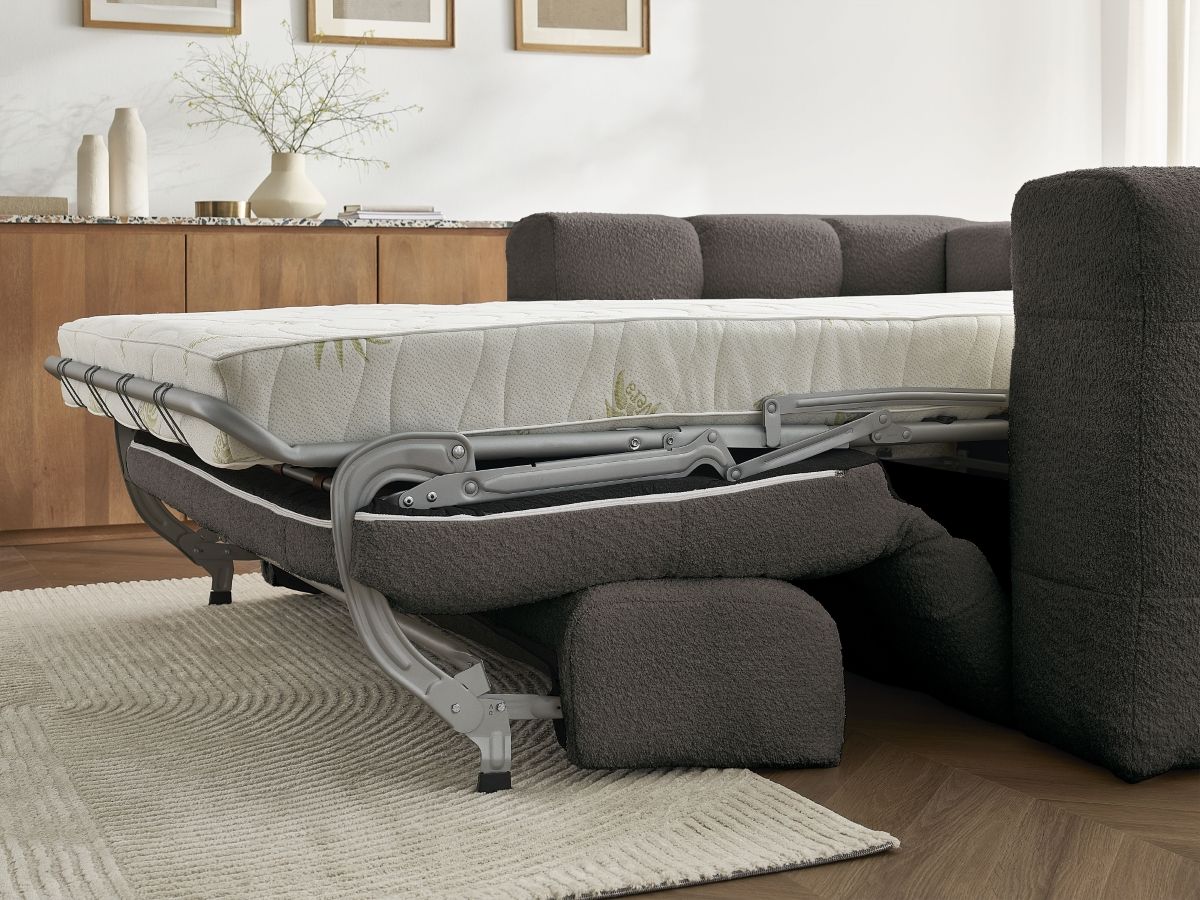 Canapé droit convertible 3 places CLOUD tissu bouclette